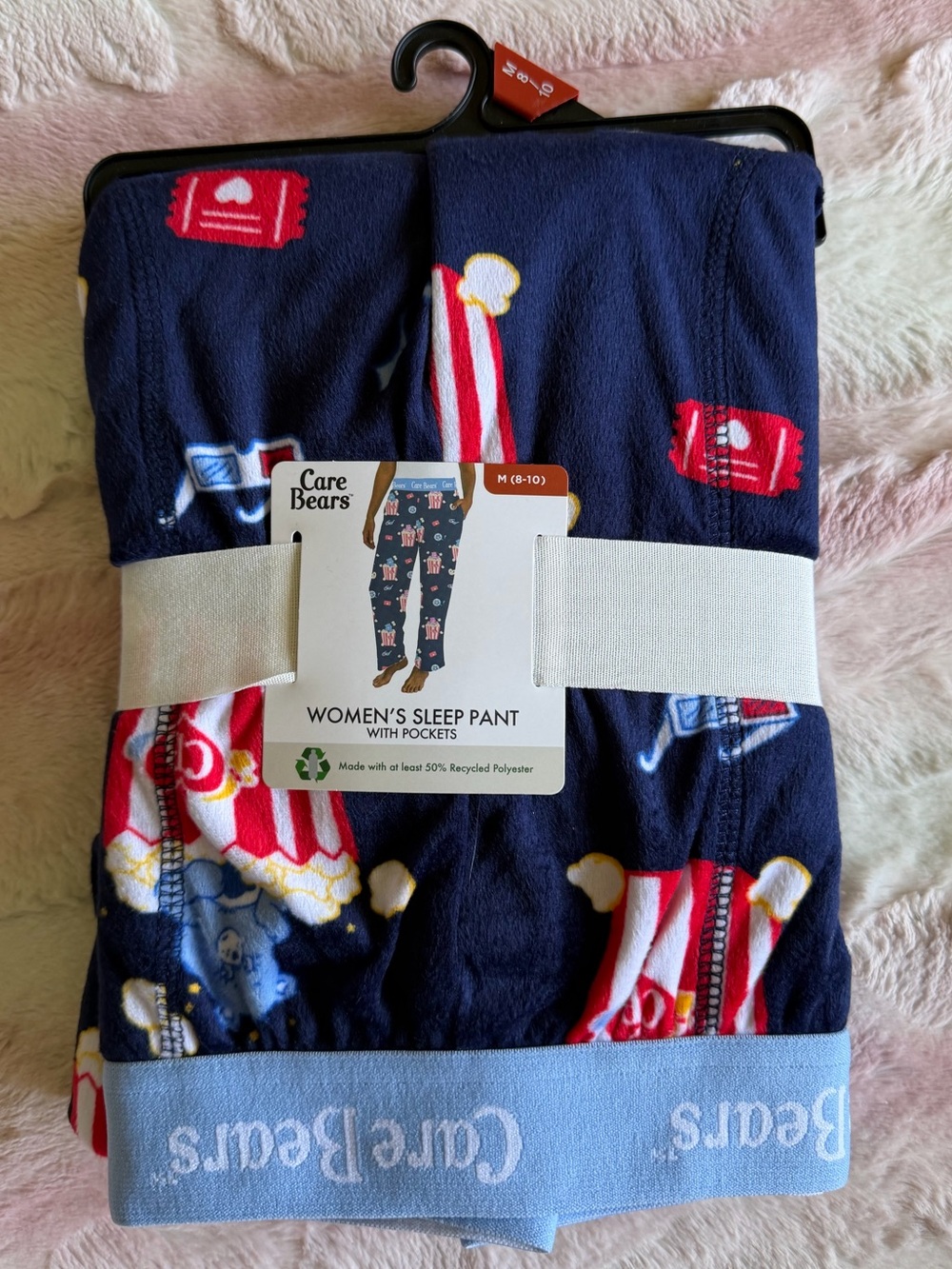 Care Bears Navy Sleep Pants with Pink & Red Popcorn Motif